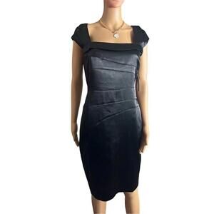 New York & Company Black Satin Sheath Dress 6 Knee Length